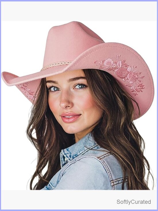 Suede Cowboy Hat with Floral Embroidery, Adjustable Adult Cowgirl Hat for main image 6